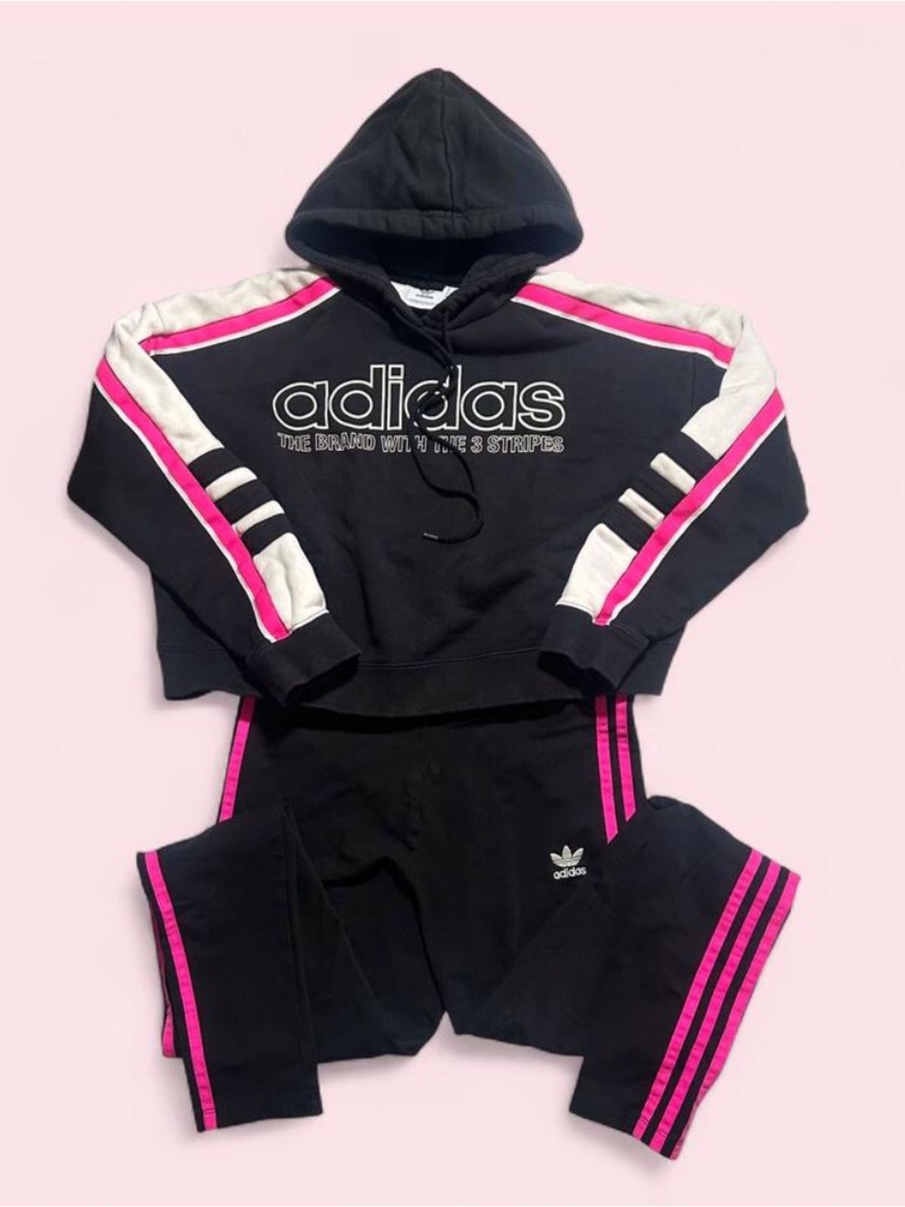Vintage adidas Black Sweatsuit with Pink Stripes - Picture 5 of 6